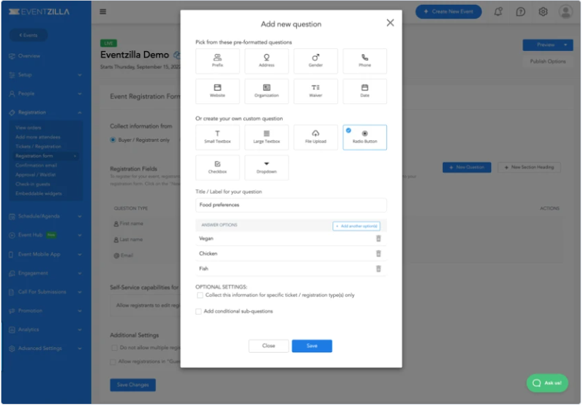 Event management registration forms